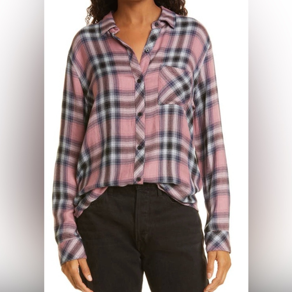 Rails Hunter Plaid Button-up Shirt In White Anchor Pink size large